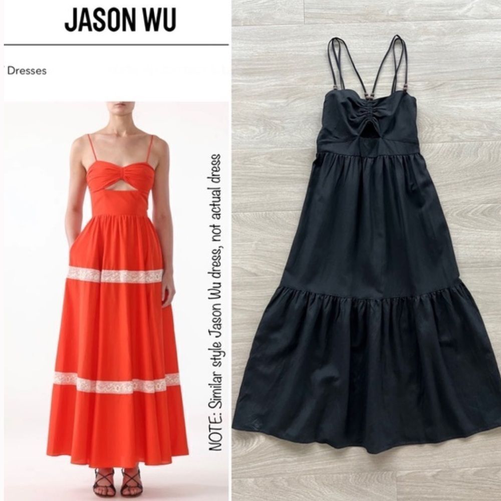 JASON WU Dbl Strap Linen w/ Cutout & wooden Beads on straps maxi dress sz small